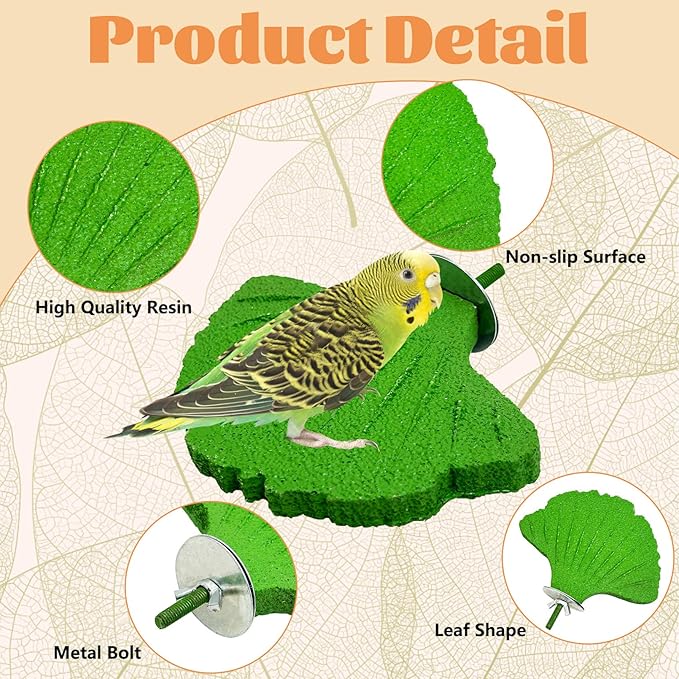 3 Pcs Parrot Perch Resin Bird Beak Grinding Stone Leaf Shape Perch Stand Foot Clawing Trimmer Bird Cage Accessories for Cockatiels Conures Budgies Lovebirds (Green)