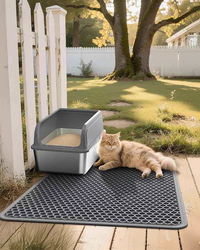 Cat Litter Mat - 23.2'' x 14.6'' Small Litter Trapping Mat, Easy to Clean Litter Box Mat, Waterproof, Urine-Proof, Non-Slip Kitty Litter Mats for Floor, Grey