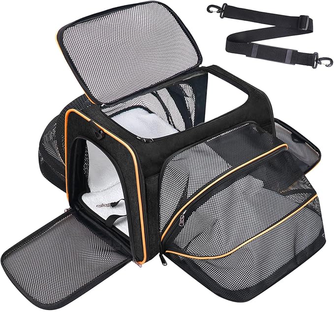 Premium Pet Carrier – Dog & Cat Travel Bag, Airline Approved, Soft-Sided Design for Small to Large Pets, TSA Compliant, Expandable & Collapsible (Black)