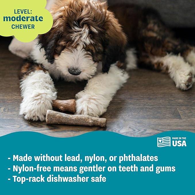 Outward Hound Pupstages Dogwood Calming Dog Chew Toy – Real-Wood Blend, Moderate Chewers, Medium, 7.5", 2-Pack (Natural & Hemp Flavors)