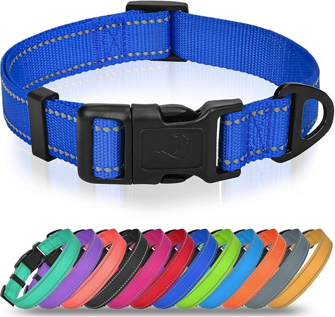Joytale Reflective Dog Collar, Adjustable Nylon Pet Collar with Quick-Release Buckle for Medium Dogs, Navy Blue, M