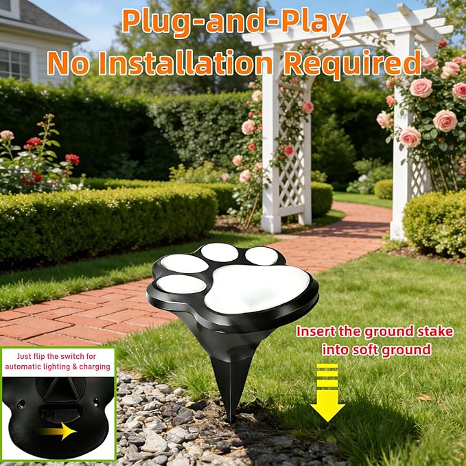 3pcs-Solar Paw Print Lights, Wireless of Cat Dog Animal Solar Lights Outdoor Garden Decor, IP55 Waterproof LED Yard Path Light, New Home Birthday Easter Gift for Pet Lovers (Warm Light)