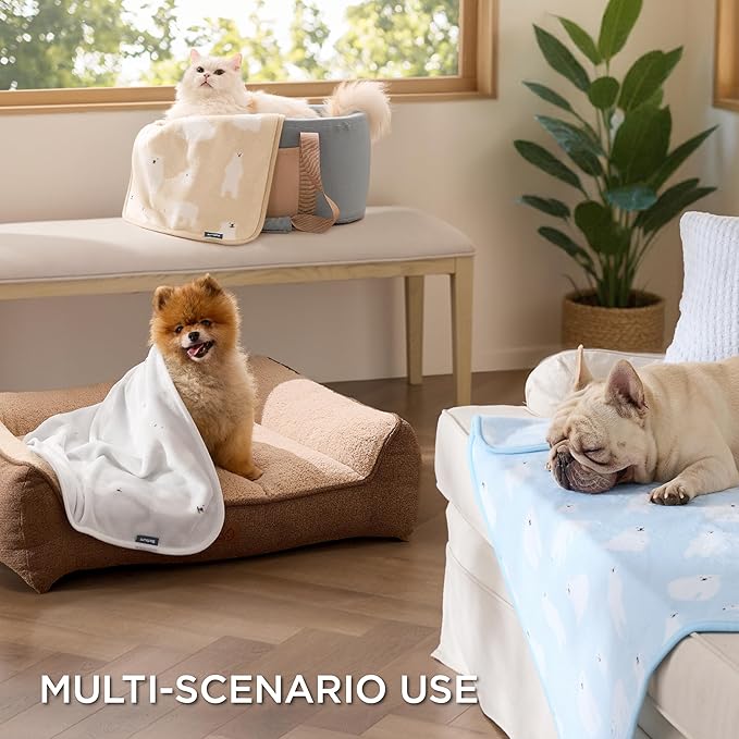 Bedsure 1 Pack 3 Pet Blankets, Super Soft Fluffy Premium Fleece Flannel Portable Throw Dog Blankets for Small Dogs, Printed Cat Puppy Blanket Light Blue/Grey/Brown Small(20x30 inch)
