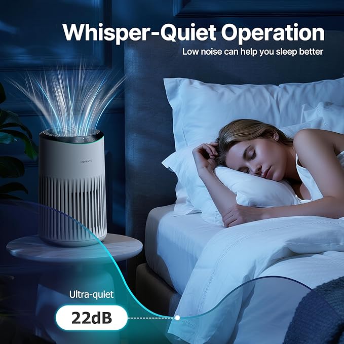 Air Purifiers for Bedroom Home with Sleep Mode for Smoke Pet Dander Odors, Small Air Purifier with Fragrance Sponge, Blue Ambient Light, 23dB Quiet, 2 Pack White