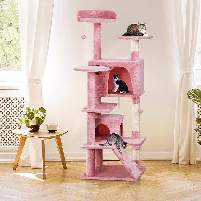 Nova Microdermabrasion 54 in Cat Tree Tower for Indoor Cats Multi-Level Cat Condo Cat Bed Furniture with Scratching Post Kittens Activity Center (Pink)