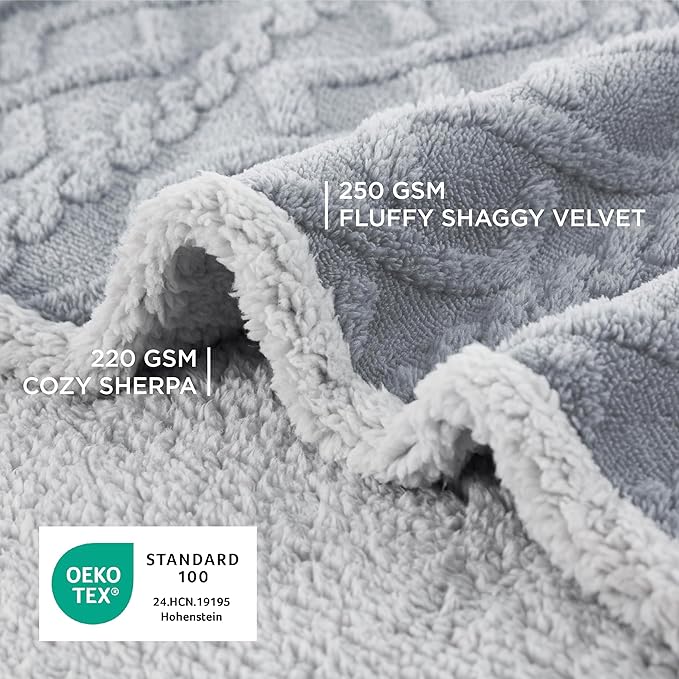Bedsure Waterproof Dog Blankets for Large Dogs - Pet Blanket for Bed Couch Protector Washable, Premium Jacquard Coral Fleece Cat Throw Blanket, Soft Plush Reversible Furniture Protection, 60x80, Grey