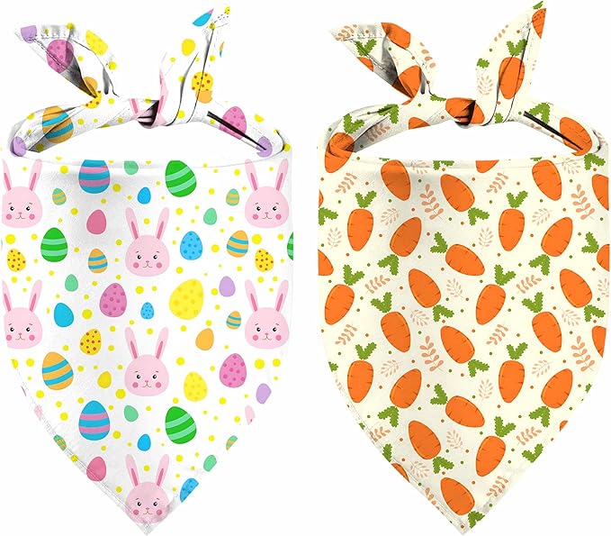Easter Dog Bandana, 2 Pack Adjustable Holiday Party Pets Rabbit Easter Egg Bandana Triangle Bibs Dog Cat Scarf Set