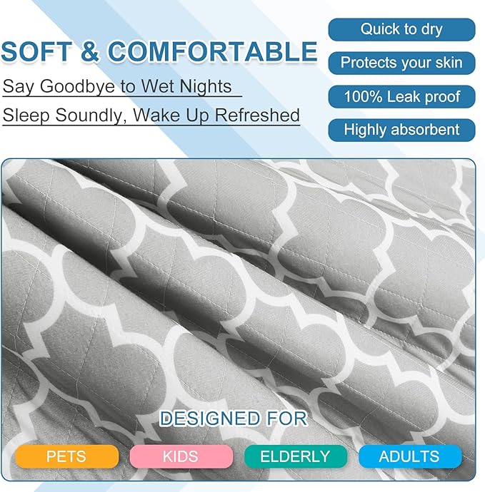 OUTCREATOR® Washable Bed Pads 34" x 36" (Pack of 4), Incontinence Mattress Protector, Anti-Slip Waterproof Underpads for Adults Kids Elderly Pets, Absorbency & Reusable Bedwetting Pads (Gray)