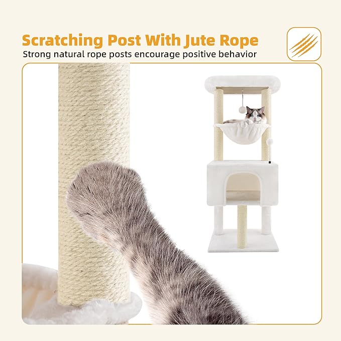 ROYPET Fashion Design 43.3" Cat Trees with Cat Houses Spring Balls,Beige