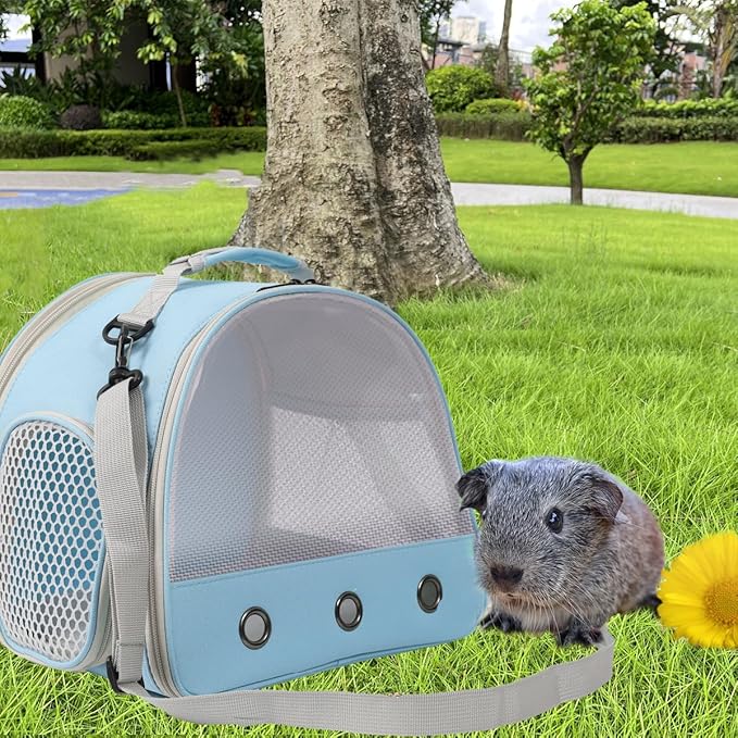 Ventilation Cage,Bearded Dragon Travel Carrier,Guinea Pig Carrier,Guinea Pig Bag for 2,Reptile Travel Carrier for Lizards Sugar Glider Hedgehog Rat Parrot Birds,Airline Approved (Blue, Mesh Carrier)