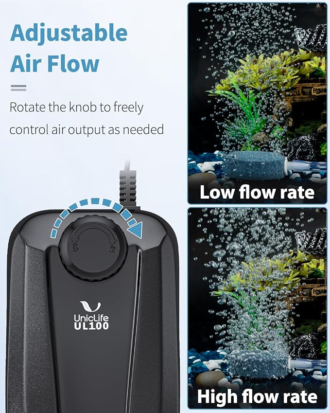 Uniclife Aquarium Air Pump Dual Outlet Fish Tank Aerator with Accessories for 5-200 Gallon Tank