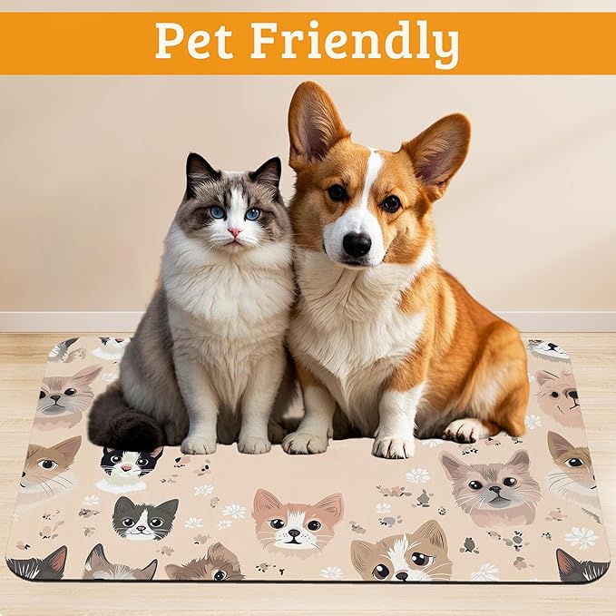 Pet Feeding Mat,Pet Photo Absorbent Dog Cat Food Mat Dog Mat with Rubber Backing,Non-Slip Water Bowl Placemat,Pet Supplies 12" x 20"