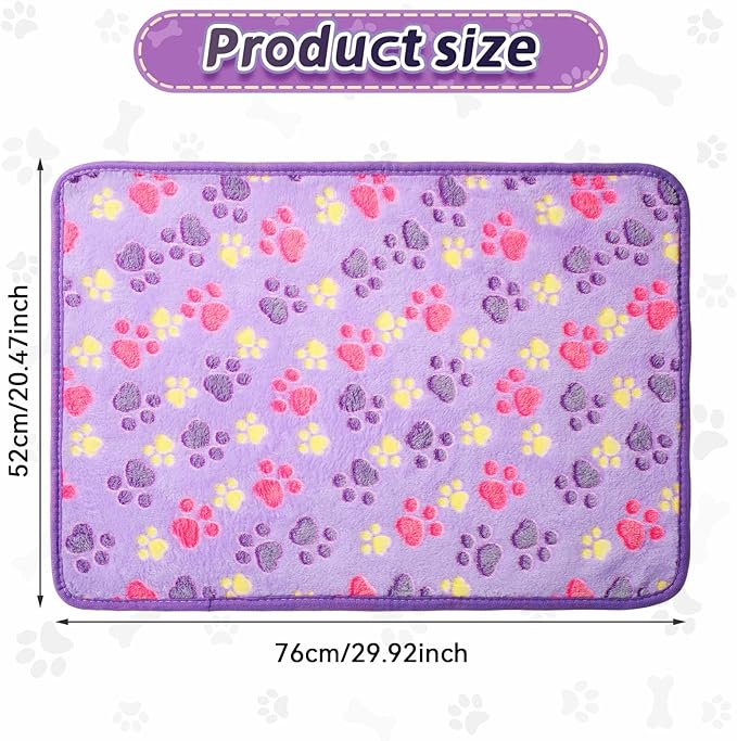 Tatuo 4 Pcs Dog Blanket for Pet Puppy Teething Toys Paw Print Fleece Blanket for Pet Cat Soft Warm Sleep Mat Guinea Pig Cage Mat(Small(24 x 16 Inch),Purple)