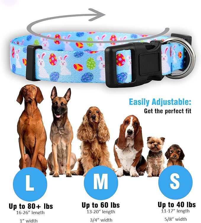 Native Pup Easter Dog Collar, Cute Spring Gift for Puppies, Pink Pastel, Eggs, Chicks, Bunny Adjustable for Small, Medium, Large Breeds (Bunny & Eggs, Large)