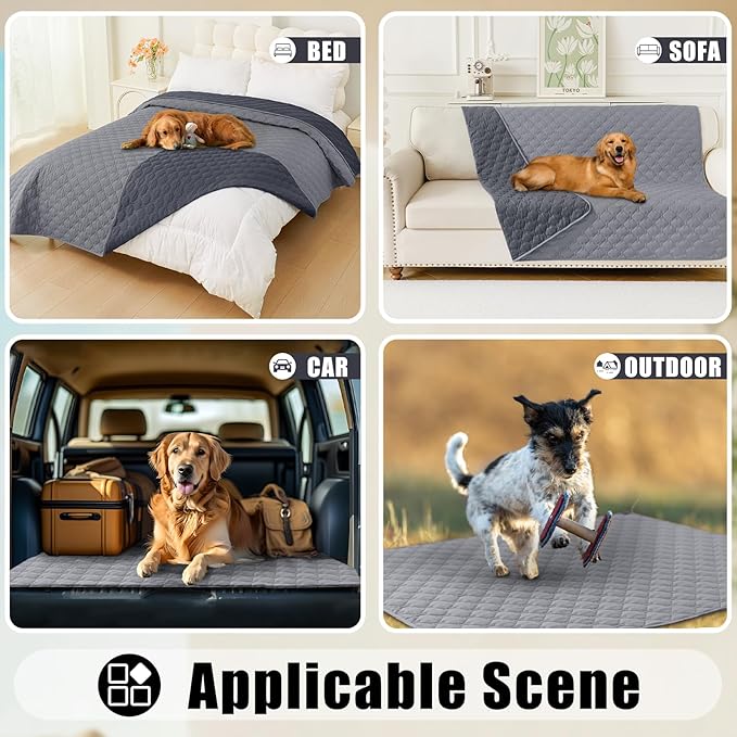 Smiry Waterproof Dog Bed Cover Blanket, Soft Reversible Pet Blanket, Washable Leakproof Cats Dogs Couch Cover for Sofa, Couch, Furniture (82x102 Inch, Grey/Dark Grey)