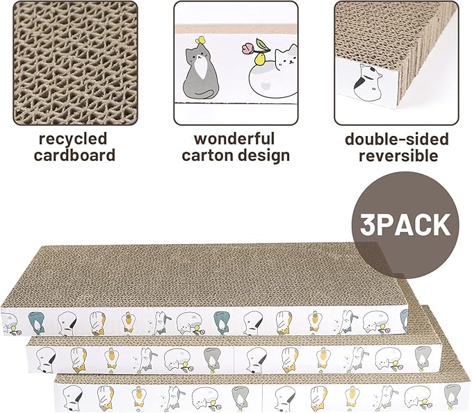 PatiencET Cardboard Cat Scratcher Pads, 6-Pack (3 Flat Double-Sided, 3 Wavy), Catnip Included, for Small and Medium Indoor Cats