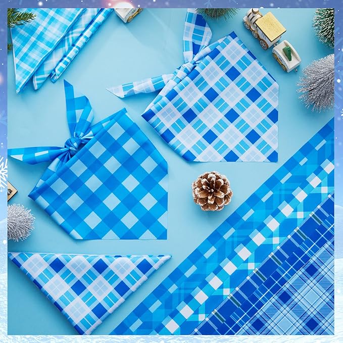 Abbylike 50 Pcs Plaid Dog Bandanas Bulk Blue Checkered Bandanas for Dogs Triangle Kerchief Bibs Scarf Set for Pet Holiday Costume Photo Props Accessories Pet Shops (31.5 x 21.7 x 21.7 Inch)