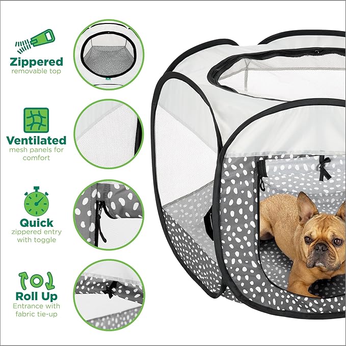 Furhaven Portable Dog Playpen Cat Tent, Pet Playground,Kennel Foldable Indoor Outdoor Zippered Puppy Crate - Gray Pebbles, Large