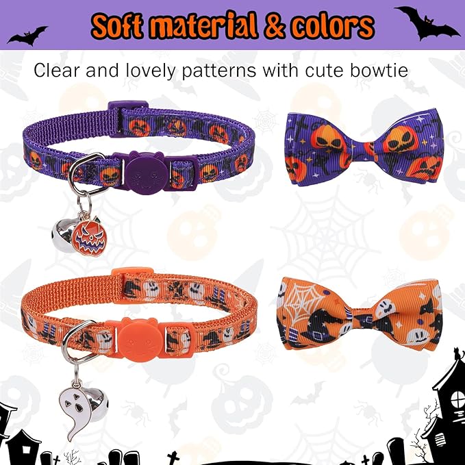SCENEREAL Halloween Cat Collar Breakaway 3 Pack, Safety Collars, Pet Accessory for Outdoor and House Cats Kittens, Orange Purple