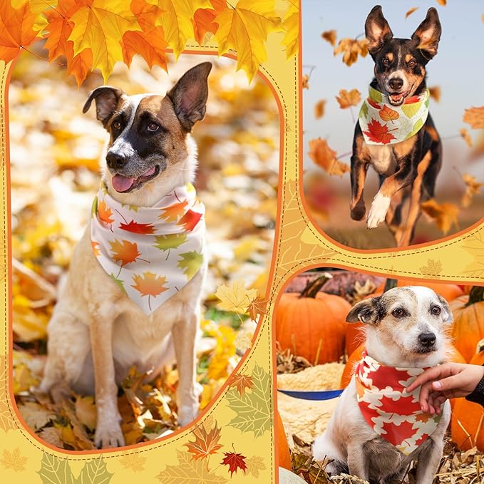 Chunful 100 Pieces Thanksgiving Dog Bandanas Bulk Fall Autumn Pet Bandanas for Small Large Dogs with Maple Leaves Patterns Triangle Scarf Bib Kerchief Set Costume Accessories (31.5 x 21.7 x 21.7)