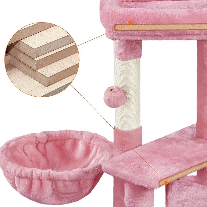Topeakmart Cat Tree Tower for Indoor Cats, 34.5in Cute Kitten Tree Activity Center with Condo & Scratching Post, Multi-Level Pet Climbing Tower Play House w/Large Perch, Platform, Basket, Pink