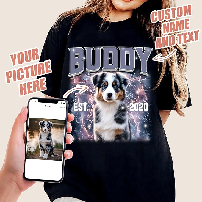 JIX & JOKY Custom Your Own Bootleg Rap Shirts with Dog Faces Custom Pet Shirt for Men Graphic Tshirt Gift Idea for Pet Lovers