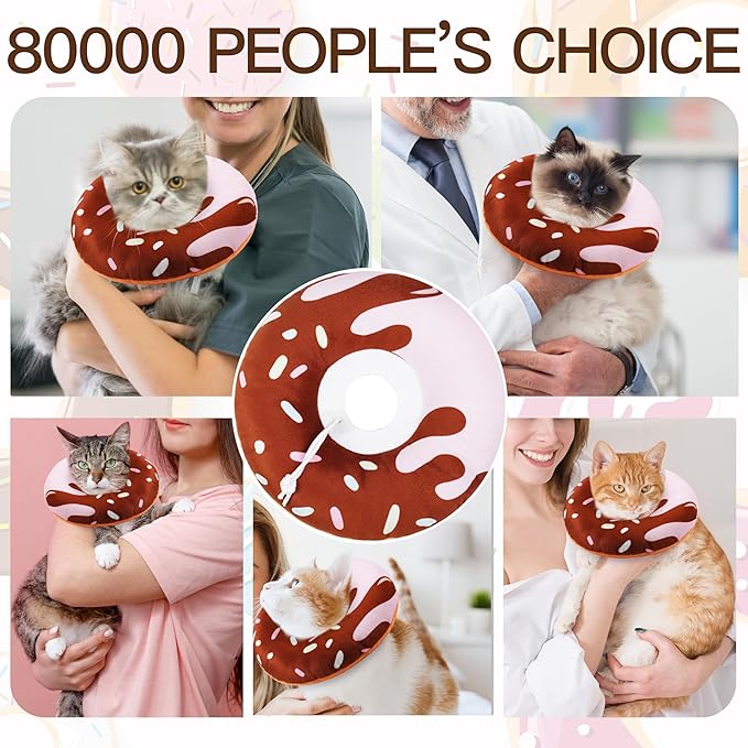Cat Cone Collar Soft, Cute Cat Donut Collar After Surgery, Adjustable Kitten Recovery Cones to Stop Licking, Lightweight Neck Elizabethan Collars for Cats Kittens (Chocolate, Medium)
