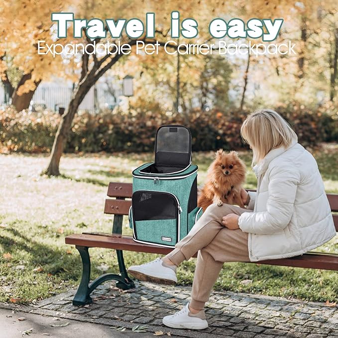 BAGLHER Expandable Pet Carrier Backpack，Pet Backpack for Small Cats Puppies Dogs Bunny, Airline-Approved Ventilate Backpack for Travel, Hiking and Outdoor Use. Green
