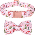 Christmas Dog Collar, Christmas Tree and Snowman Print Cute Winter Holiday Collars Cotton Adjustable Comfortable Pink Dog Collar with Bow,Stylish Collars for X-Small Girl Dogs