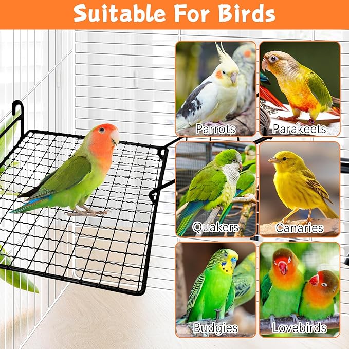 BNOSDM Stainless Steel Grid Platform for Parakeet 4 PCS Bird Perches Platform Parrot Stand with Climbing Ladder Bird Cage Accessories for Small to Large Bird (XL)