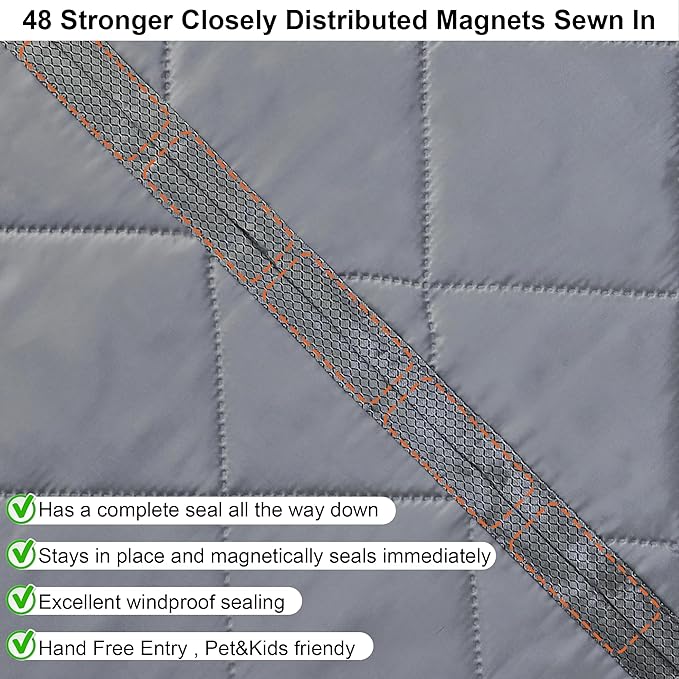 Reversible Wide Magnetic Thermal Insulated Door Curtain for Winter,Thicken Polyester Fiberfill & Heavy Duty Oxford Cloth,Temporary Window Insulation Cover Curtain for French Sliding Door,74”x81,Grey