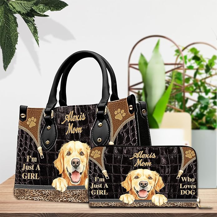 Personalized Pet Mom Leather Handbag – Custom Name Dog Cat Photo Purse, Pet Lover Gifts for Women, Christmas