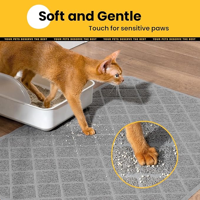 Cat Litter Mat Litter Trapping Mat, 24" x 17" Premium Durable PVC Grid Mesh with Scatter Control, Non-slip, Less Waste Cat Litter Box Mat, Grey 2 Pack