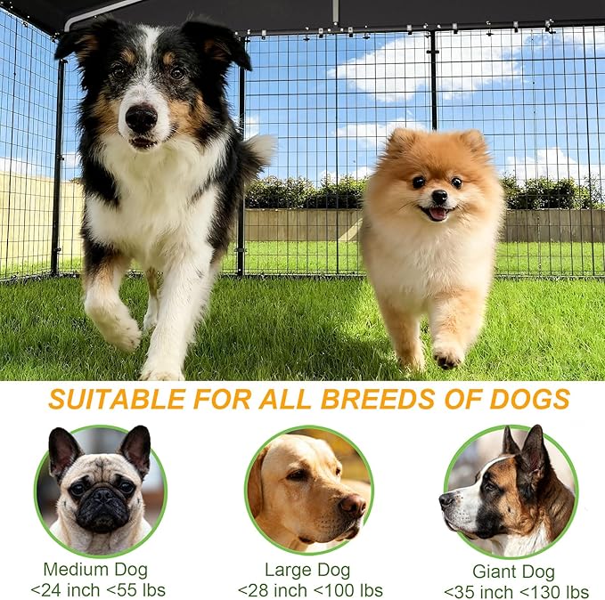 Gotland Dog Kennel Outdoor 10 x10 x6 FT, Dog Cage Outdoor for Medium/Large Dogs with Waterproof Roof Double Secure Locks Ground Spikes, All Weather Heavy Duty Dog Enclosure for Backyard Farm Ranch