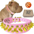TEEMERRYCA Pink Leather Gold Spiked Studded Dog Collar for Female Puppy Small Medium Large Pets,Pit Bulls Bulldog, Keep Dog Safe from Grabbing by Huge Dogs, S 10.8"-13.2"