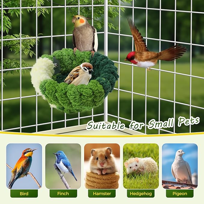 Bird Nest for Cage,Plush Hanging Bird Bed for Parakeet,Breeding Bird House for Conure,Budgie,Cockatiel,Lovebird,Canary,Finch,Hamster,Small Pets,Warm Nest(Green, L)