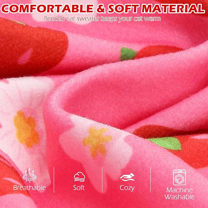 EXPAWLORER Soft Cat Sweater - Sweaters for Cats Only Warm Kitten Clothes, Fall and Winter Pet Coat Pullover Design, Fleece Sweatshirt Clothing Also for Puppy Small Dogs, Strawberry M