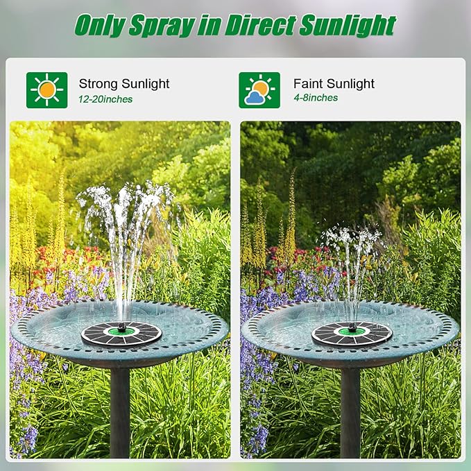 Yzert Solar Fountain for Bird Bath Glass - No Battery, 3.5W Solar Bird Bath Fountains Green Flower with 4 Fixed Rods & 7 Nozzles, Solar Powered Water Fountain for Outdoor, Pond, Pool, Garden