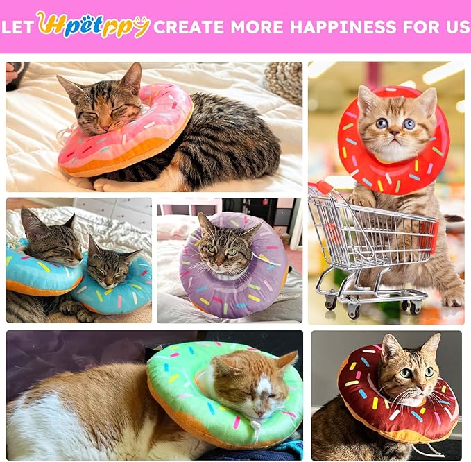 Cat Cone Collar Soft, Cat Recovery Collar for Wound Healing Cute Donut Adjustable Kitten Cones to Stop Licking Comfortable Lightweight Neck Elizabethan Collars for Kittens After Surgery