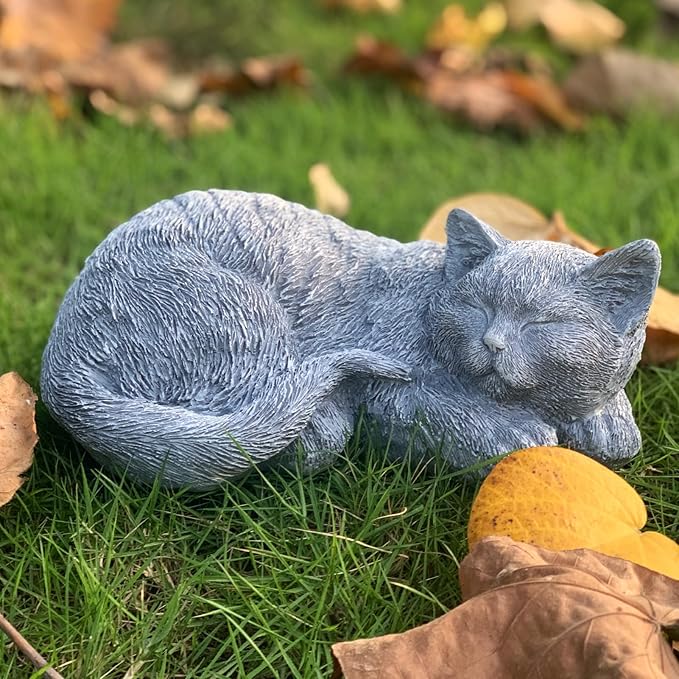 Cats Memorial Stone Garden Statue, Pet Statues Gifts for Loss of Cat Sympathy, Grave Markers for Garden Outdoor Statue Decor, 11.4” L Garden Decorative Tabby Figurine