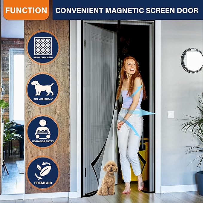 Magnetic Screen Door, Keep Bugs Out, Pet & Kid Friendly，Works with Front Doors, Sliding Doors,Fit Door Size 30 x 80 Inches