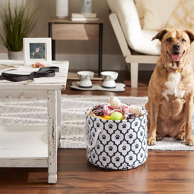 Bone Dry Pet Storage Collection Lattice Paw Print, Small Round, White/Navy