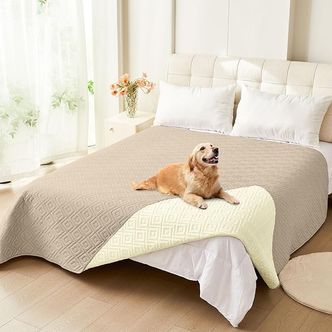 hyha Waterproof Dog Blanket, Soft Pet Bed Blankets, Waterproof Sofa Couch Cover for Dogs Washable, Reversible Pet Couch Covers for Sofa Furniture (68x82 Inch, Taupe/Beige)