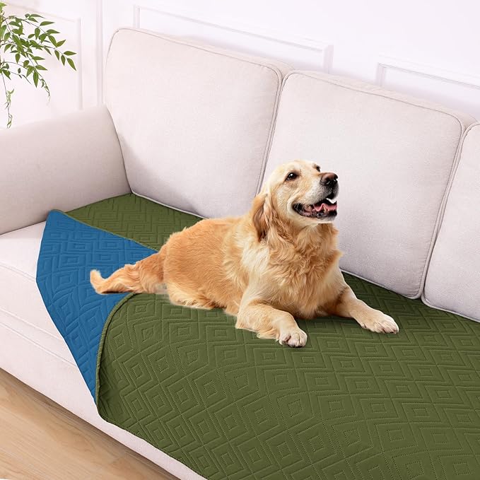 hyha Waterproof Dog Blanket, Soft Dog Bed Cover Pet Blankets, Waterproof Sofa Couch Cover for Dogs Washable, Reversible Pet Couch Covers for Sofa Furniture (40x70 Inch, Green/Navy Blue)