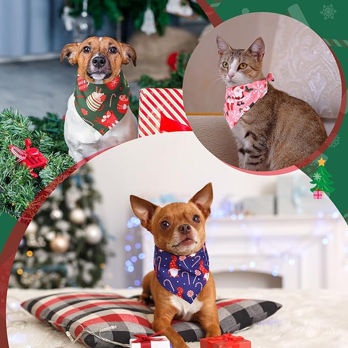 Amylove 120 Pcs St. Patrick's Day Dog Bandanas Bulk Holiday Triangle Dog Pack Puppy Kerchief Bandana Adjustable Spring Pet Scarf for Pet Cat Costume Accessories Decor(Snowman)