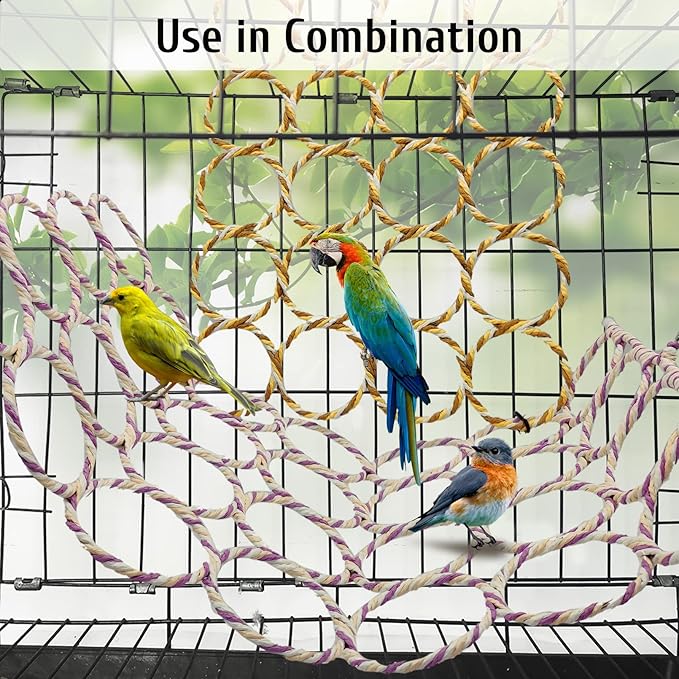 BNOSDM 3 Packs Bird Hemp Rope Net Swing Climbing Rope Net for Birds Parrot Ladder Macaw Hanging Hammock Activity Toy for Rats Parakeet Cockatiel Cockatoo Conure African Grey Budgie