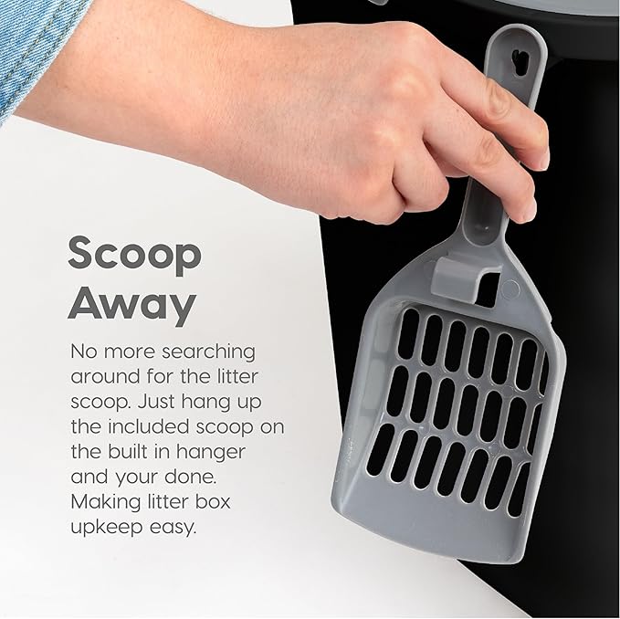 IRIS USA Cat Litter Box, Large Cat Box Enclosure, Top Entry with Litter Catching Lid, Enclosed with Scoop, Black/Gray