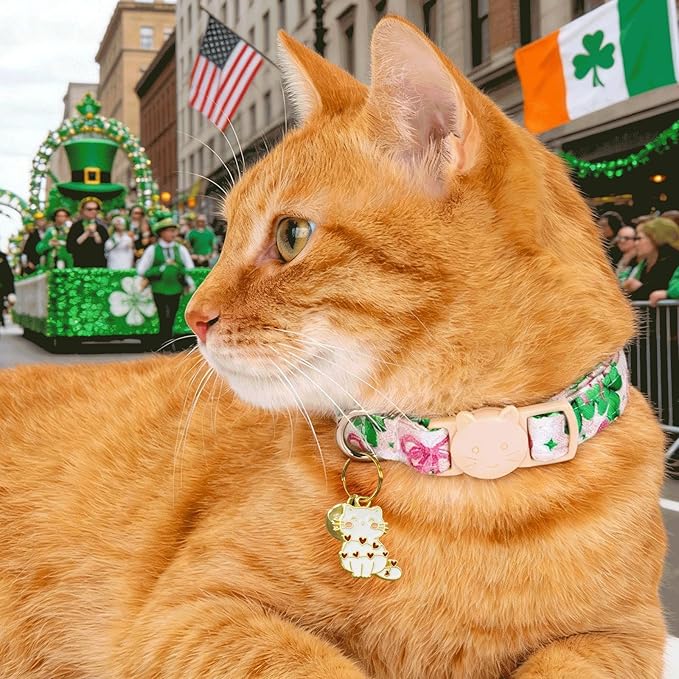 Elegant little tail 2 Pack Cat Collar- St. Patrick's Cat Collars Breakaway with Bell Pendant Wedding Kitten Boy Girl Safety Adjustable 7-12 Inch Collar for Small Cats Puppy