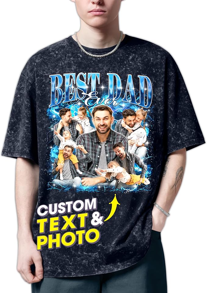 H-DEWALL Custom T Shirts Mineral Wash Tshirt Bootleg Rap Tee Customized Gifts for Boyfriend Birthday Shirts Tops for Women