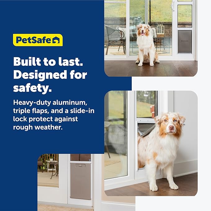 PetSafe Extreme Weather Sliding Glass Pet Door - Energy Efficient Entry for Dogs & Cats - Triple Flap with Magnetic Seal - Durable Aluminum Frame - Easy Install - Large